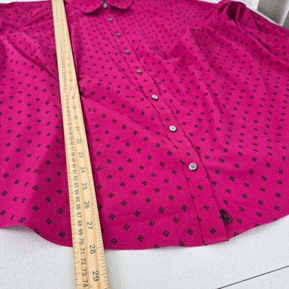 Talbots Womens Fuchsia Geometric Button Up Blouse Size 18W Wrinkle Resist Career - Picture 8 of 9